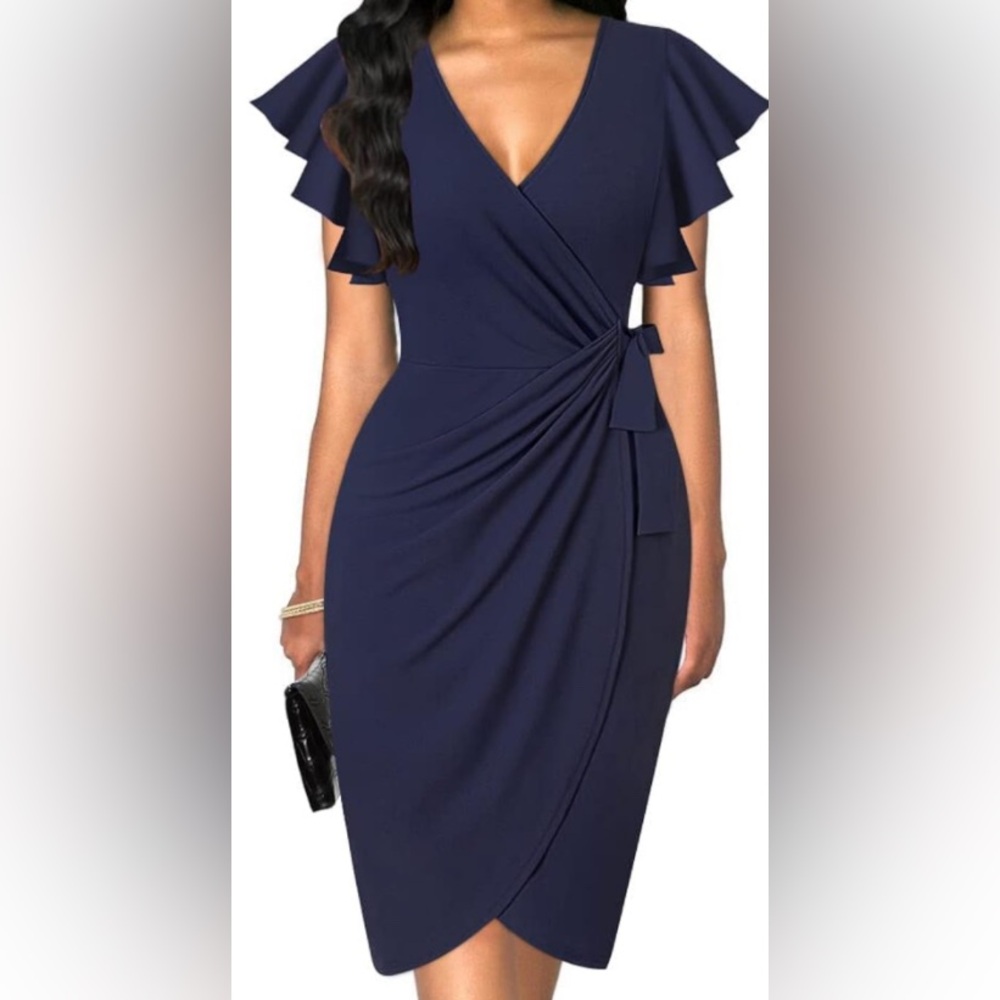 Blue Cold Shoulder Sheath Dress